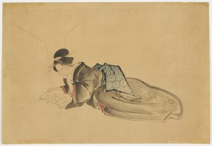 Reclining Courtesan Reading, ca. 1850 (blæk og farve på papir)