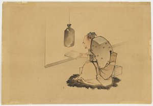 Scholar Reading at a Window, ca. 1850 (blæk og farve på papir) af Katsushika (school of) Hokusai