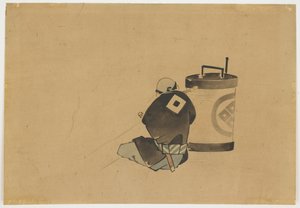 Siddende ledsager ryger ved en lampe, ca. 1850 (blæk og farve på papir) af Katsushika (school of) Hokusai