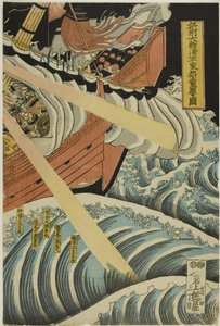 Heikes spøgelser dukker op i Daimotsu-bugten i Settsu-provinsen (Sesshu Daimotsu no ura Heike onryo arawaruru zu) af Katsushika Hokui