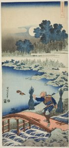 A Peasant Crossing a Bridge, fra serien Et sandt spejl af kinesiske og japanske digte af Katsushika Hokusai