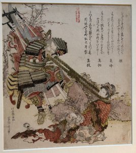 Benkei og en kinesisk kvinde i et rebtræk af Katsushika Hokusai
