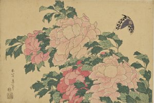 Sommerfugle og pæoner af Katsushika Hokusai