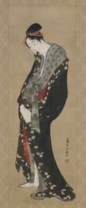 Courtesan, Edo Periode (blæk og farve på papir) af Katsushika Hokusai