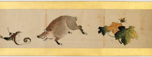 Detalje af Handscroll med diverse billeder, Edo Periode, 1839 blæk og farve på papir af Katsushika Hokusai
