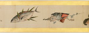 Detalje af Handscroll med diverse billeder, Edo Periode, 1839 blæk og farve på papir af Katsushika Hokusai