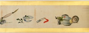 Detalje af Handscroll med diverse billeder, Edo Periode, 1839 blæk og farve på papir af Katsushika Hokusai
