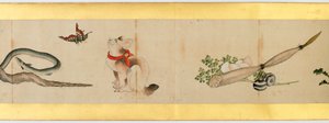 Detalje af Handscroll med diverse billeder, Edo Periode, 1839 blæk og farve på papir af Katsushika Hokusai