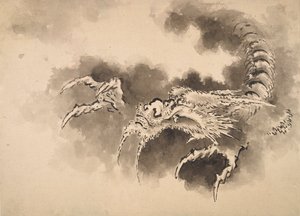 Drage, der dukker op fra skyer, Edo-periode, 1800-tallet. af Katsushika Hokusai