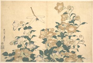 Vandnymfe og klokkeblomst af Katsushika Hokusai
