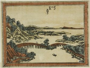 Evening Glow at Seta (Seta no sekisho), fra serien Eight Views of Omi in Etching Style (Doban Omi hakkei) af Katsushika Hokusai