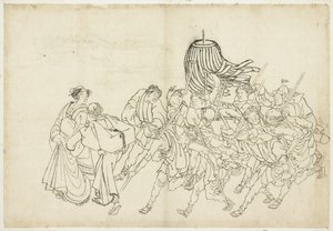 Brandmænd marcherer til deres festival, 1615-1868 (blæk på papir) af Katsushika Hokusai