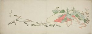 Blomster og forårsgrønt i en hat af Katsushika Hokusai