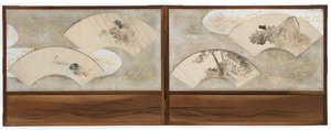 Fire fan-malerier monteret på en skærm... af Katsushika Hokusai