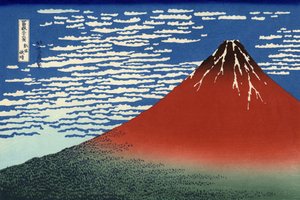 Fuji, Bjerge i klart vejr, fra "36 Views of Mount Fuji", pub. 1831 af Katsushika Hokusai