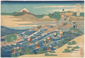 Fuji set fra Kanaya på Tōkaidō (Tōkaidō Kanaya no Fuji), fra serien »De 36 udsigter over Fuji« (Fugaku sanjūrokkei) af Katsushika Hokusai