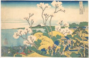 Fuji set fra Gotenyama ved Shinagawa på Tōkaidō (Tōkaidō Shinagawa Gotenyama no Fuji), fra serien »De 36 udsigter over Fuji« (Fugaku sanjūrokkei) af Katsushika Hokusai