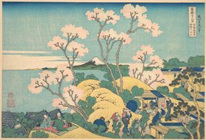 Fuji set fra Gotenyama på Tōkaidō ved Shinagawa (Tōkaidō Shinagawa Gotenyama no Fuji), fra serien »De 36 udsigter over Fuji« (Fugaku sanjūrokkei) af Katsushika Hokusai
