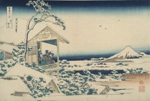 Fuji set fra Koishikawa en snedækket morgen, fra serien »De 36 udsigter over Fuji« af Katsushika Hokusai