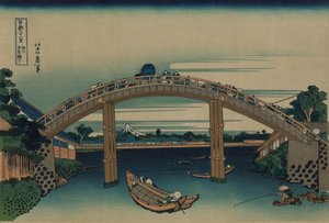 Fuji set gennem Mannen-broen ved Fukagawa, Edo, ca. 1830 af Katsushika Hokusai