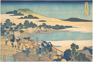 Fukui-broen i Echizen-provinsen (Echizen Fukui no hashi), fra serien »Bemærkelsesværdige udsigter over broer i forskellige provinser« (Shokoku meikyō kiran) af Katsushika Hokusai