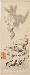 Høg og fisk, slutningen af det 18.-begyndelsen af det 19. århundrede. af Katsushika Hokusai