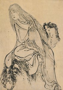 Eremit hvilende på en klippe, slutningen af det 18.-begyndelsen af det 19. århundrede. af Katsushika Hokusai