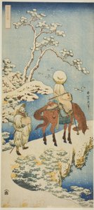 Horseman in Snow, fra serien "A True Mirror of Japanese and Chinese Poems (Shiika shashin kyo)" af Katsushika Hokusai