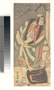Ichikawa Ebizō (Danjūrō V) i rollen som Mongaku Shonin, forklædt som Yamagatsu, fra stykket *Kin no Menuki Minamotoya Kakutsuba* af Katsushika Hokusai