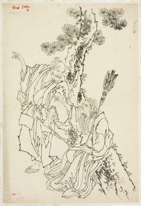 Jo og Uba; Tema for Takasago, ca. 1815-49 (blæk på papir) af Katsushika Hokusai