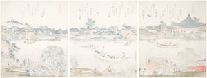 Komagata Hall og O-umaya River Bank, fra serien "A Selection of Horses (Uma zukushi)" af Katsushika Hokusai