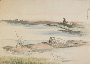 Landskab: bådsmand stanger sin tømmerflåde, slutningen af det 18.-begyndelsen af det 19. århundrede. af Katsushika Hokusai