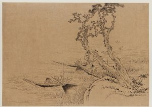 Landskab: figurer, der fisker fra både, slutningen af det 18.-begyndelsen af det 19. århundrede. af Katsushika Hokusai