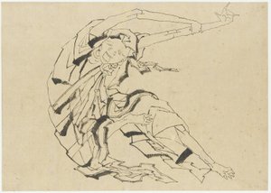 Langarmet mand, der strækker sig, Edo-periode (blæk på papir) af Katsushika Hokusai