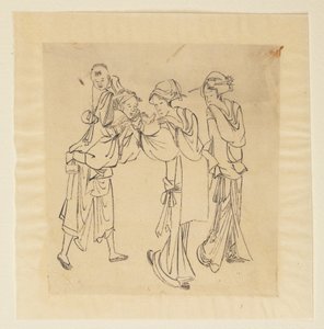En mand, to kvinder og et barn af Katsushika Hokusai