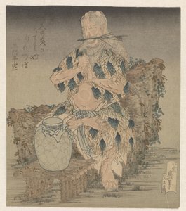 Mand i en kappe af blade af Katsushika Hokusai