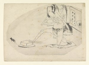Mand i lændeklæde, en æske og en mus af Katsushika Hokusai