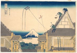 Mitsui-butikken i Surugachō i Edo (Edo Surugachō Mitsui mise ryaku zu), fra serien »De 36 udsigter over Fuji« (Fugaku sanjūrokkei) af Katsushika Hokusai