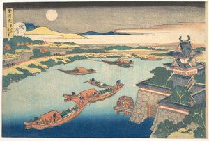Måneskin over Yodo-floden (Yodogawa), fra serien »Sne, måne og blomster« (Setsugekka) af Katsushika Hokusai