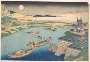 Måneskin over Yodo-floden (Yodogawa), fra serien »Sne, måne og blomster« (Setsugekka) af Katsushika Hokusai