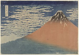 Fuji-bjerget i klart vejr (også kendt som Red Fuji), ca. 1830 (træsnit) af Katsushika Hokusai
