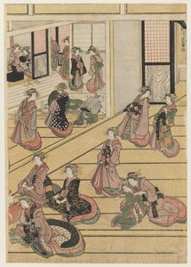Nytårsdage på tehuset Ogi-ya. ca. 1810 (træblok i farver) (for sæt se 277795-277797) af Katsushika Hokusai