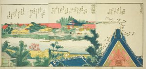 Sider fra den illustrerede bog "Panoramaudsigt langs bredden af Sumida-floden (Ehon Sumidagawa ryogan ichiran)" af Katsushika Hokusai