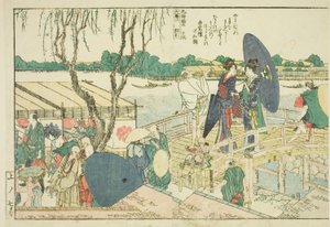 Sider fra den illustrerede bog "Panoramaudsigt langs bredden af Sumida-floden (Ehon Sumidagawa ryogan ichiran)" af Katsushika Hokusai