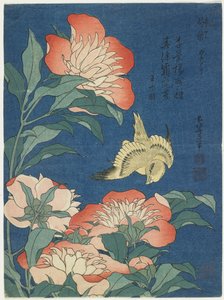 Pæoner og Kanariefugle, ca. 1833 af Katsushika Hokusai