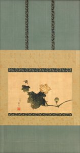 Græskar og vin og hesteflue, Edo-periode, ca. 1825 (blæk og farve på silke) af Katsushika Hokusai