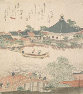 Flodscene med bro i forgrunden, ca. 1810. af Katsushika Hokusai