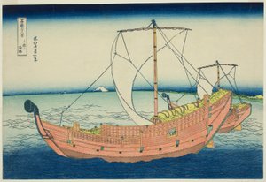 Sea Lane Off Kazusa Province (Kazusa no kairo), fra serien "Thirty-six Views of Mount Fuji (Fugaku sanjurokkei)" af Katsushika Hokusai