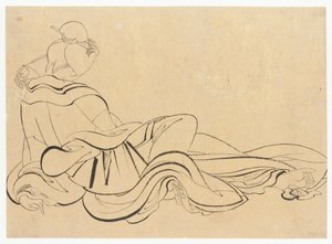 Siddende kvinde klør sig i hovedet, slutningen af det 18.-begyndelsen af det 19. århundrede. af Katsushika Hokusai