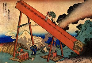 Serie af 36 udsigter over Fuji-bjerget: udsigt over Fuji-bjerget fra Totomi-bjergene, japan - Tryk af Katsushika Hokusai (1760-1849) (ukiyo-e skole) 1830-1833 delstat A Pushkin Museum of Fine Arts, Moskva af Katsushika Hokusai